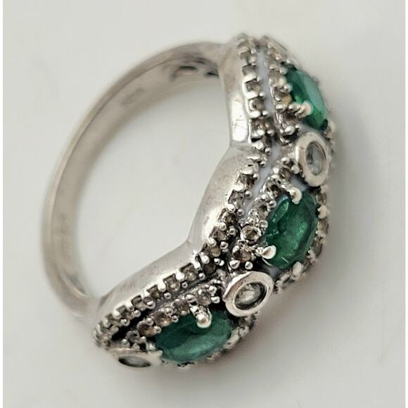Chuck Clemency STS Sterling Silver Green Emerald CZ Accent Petite Ring Sz 8 Vtg - Picture 2 of 6